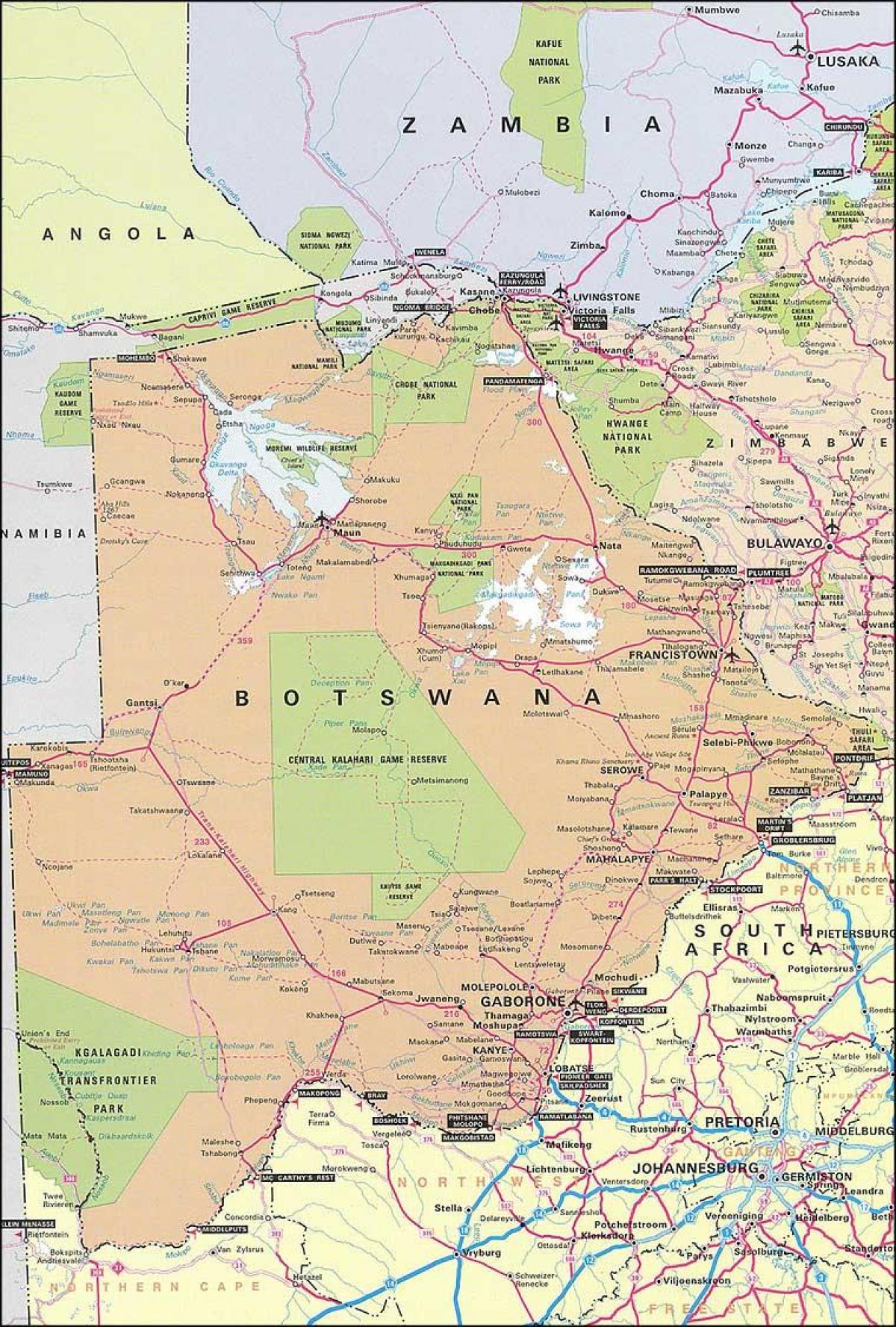 kaart van Botswana kaart met afstande