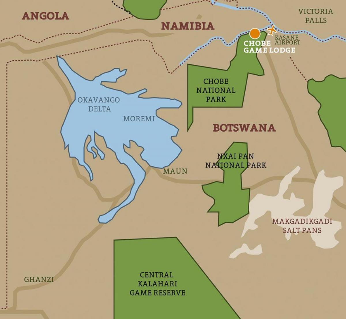 kaart van Botswana kaart nasionale parke