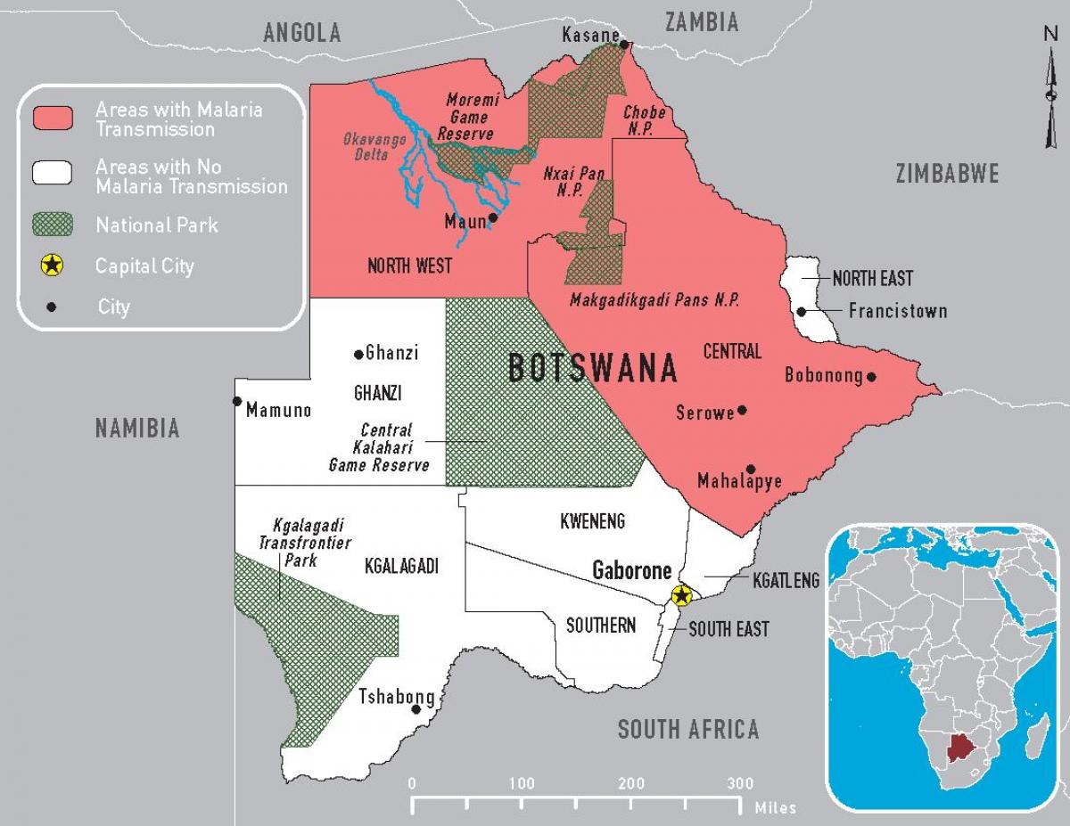 kaart van Botswana malaria