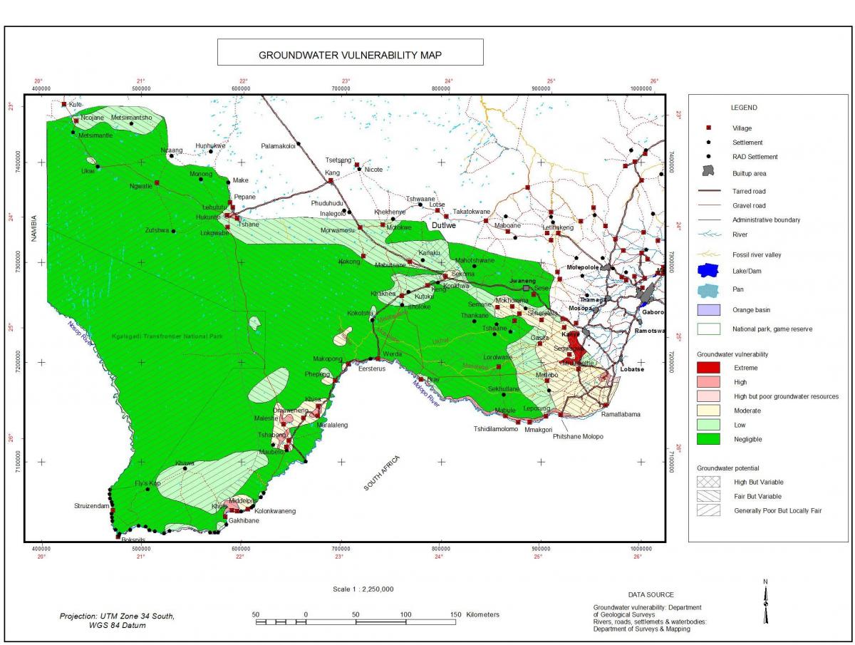 kaart van Botswana ondergrondse water