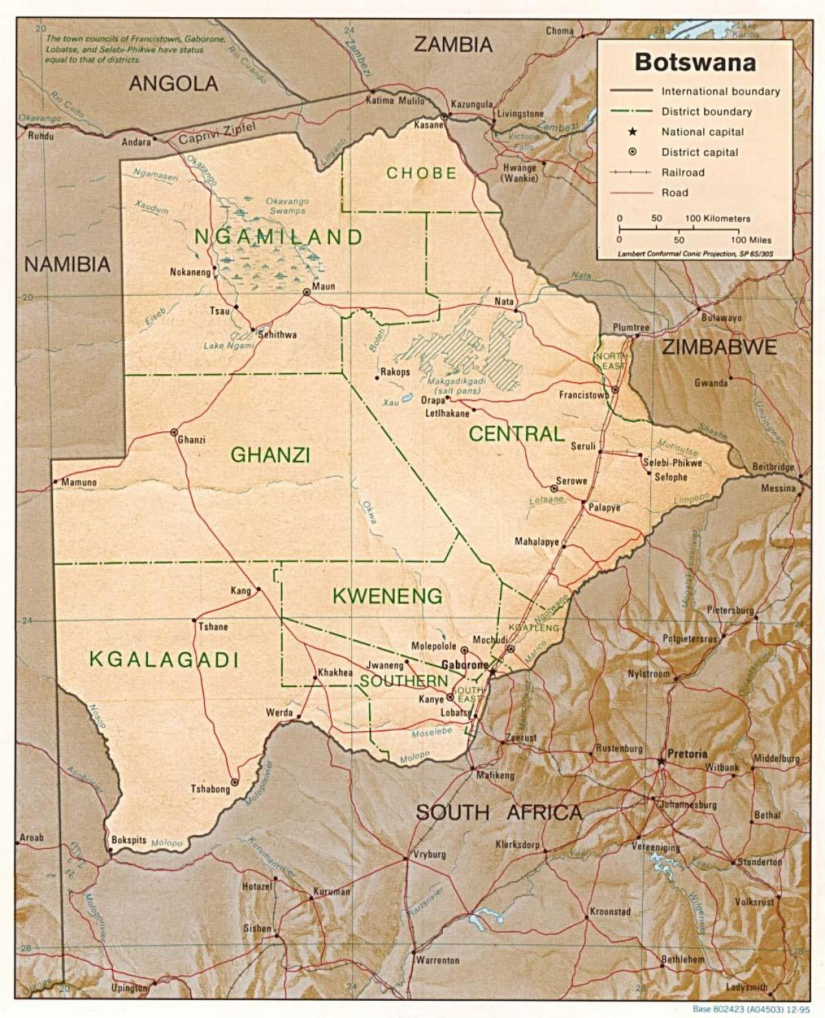 kaart van Botswana wat stede en dorpe