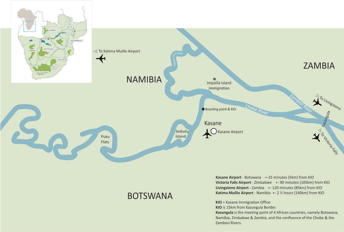 kaart van kasane in Botswana