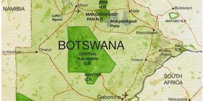 Kaart van Botswana spel reserwes